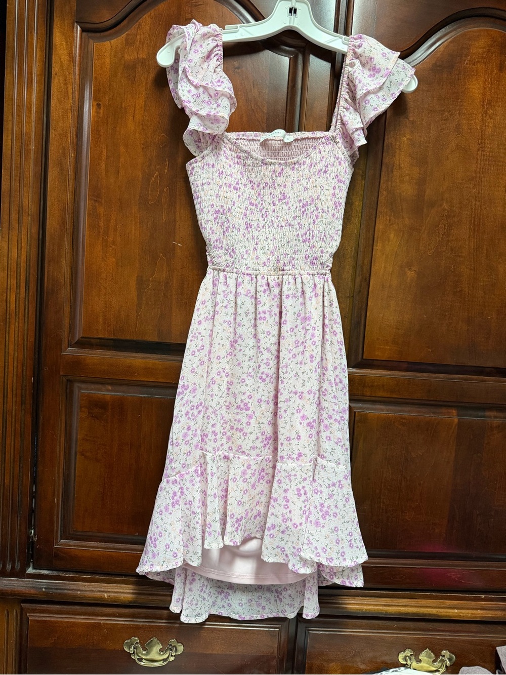 Altar'd State Pink Floral Ruffle-Strap Smocked Dress